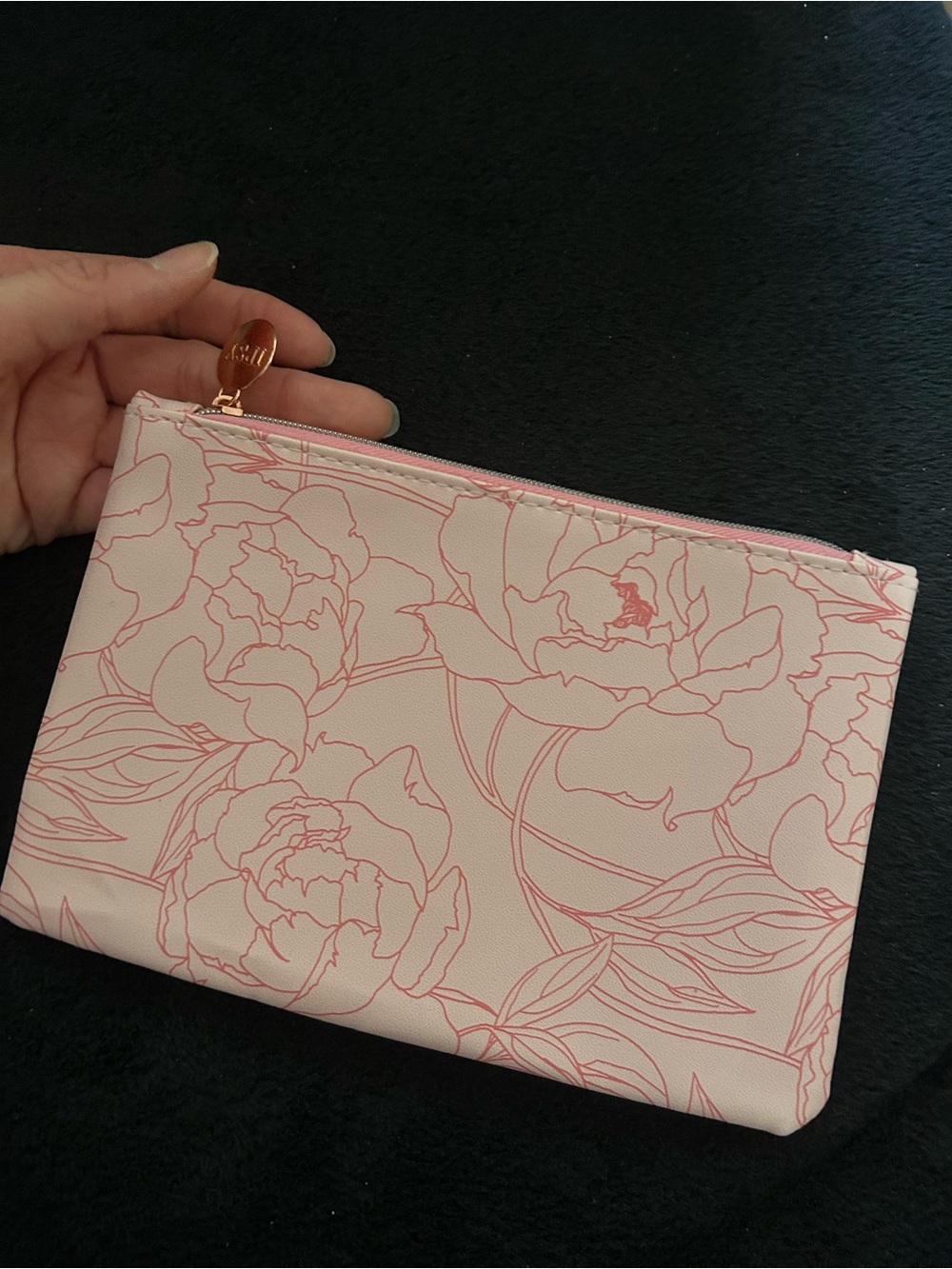 ipsy Pink Floral Outline Cosmetic Pouch